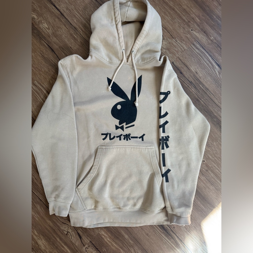 Vintage Japanese PLAYBOY Tan Hoodie with black logo